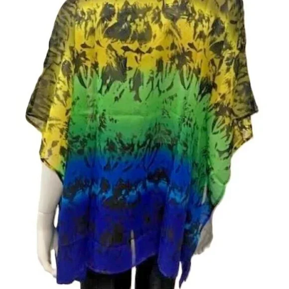 Joan Boyce Multi Color Chiffon Tunic V-Neck w/Silver Beaded Trim Missy NWT $99 - Picture 7 of 15